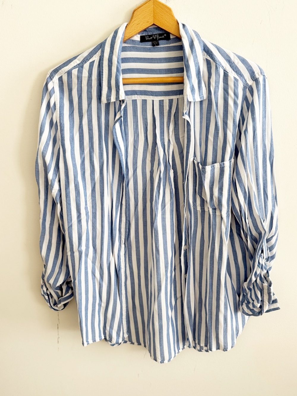 Velvet heart blue/white stripped button down tunic shirt size large